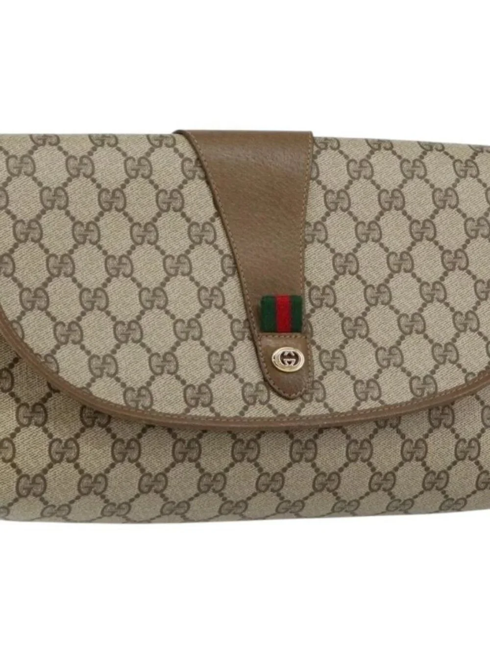 GUCCI GG Supreme Web Sherry Line Clutch Bag PVC Beige Red 89 01 031 Auth 145911